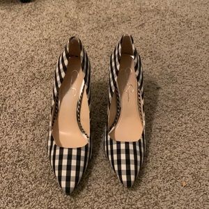 Only worn once. Jessica Simpson black and white plaid heels